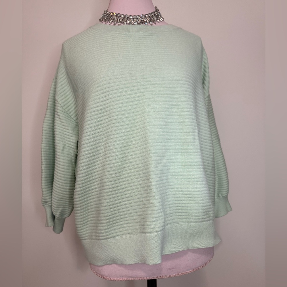 Talbots Mint Green Ribbed Women's balloon sleeve Sweater in size XL